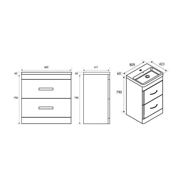 Eastbrook Cavone 2 Drawer Floorstanding Vanity Unit