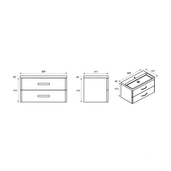 Eastbrook Cavone 2 Drawer Wall Hung Vanity Unit With Basin