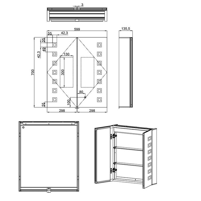 Eastbrook Chiana 2 Door LED Illuminated Mirror Cabinet