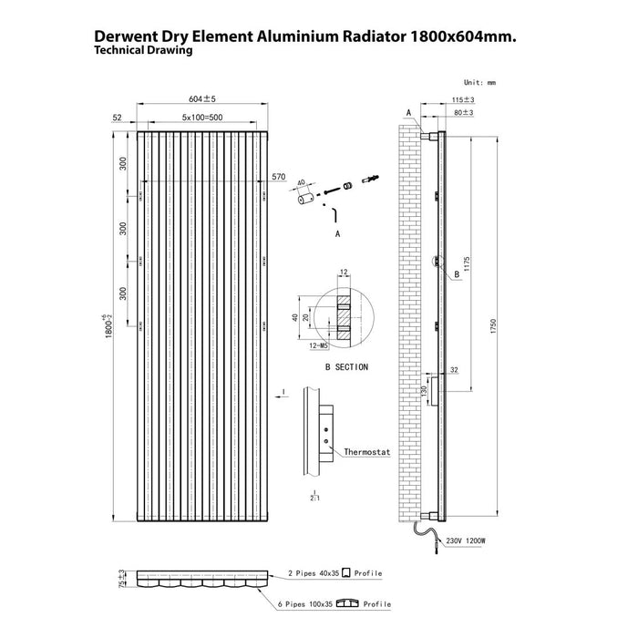 Eastbrook Derwent Dry Element Aluminium Designer Radiator