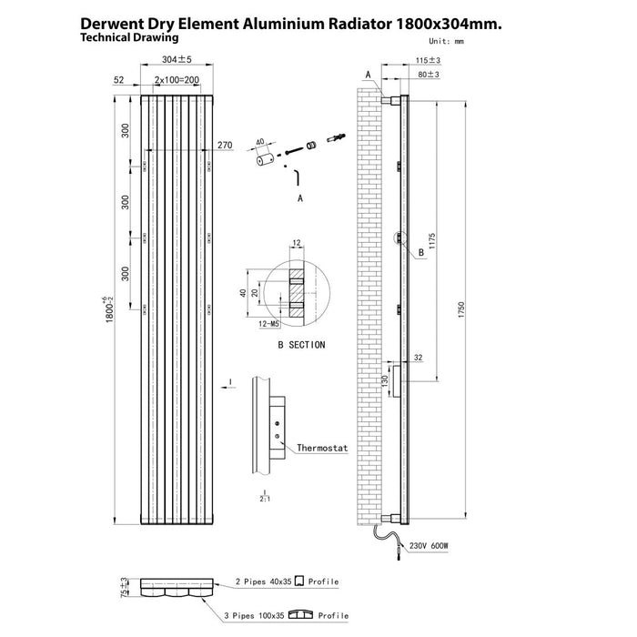 Eastbrook Derwent Dry Element Aluminium Designer Radiator