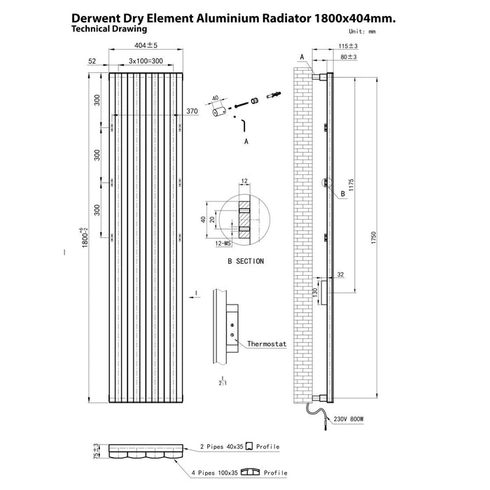 Eastbrook Derwent Dry Element Aluminium Designer Radiator