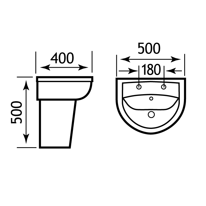 Eastbrook Dura Basin With Semi Pedestal - White - 450mm / 2