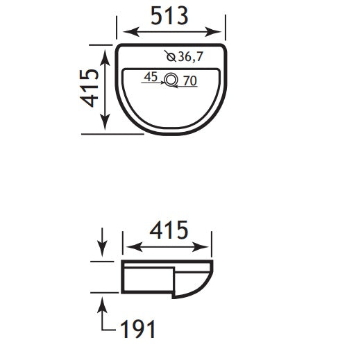 Eastbrook Dura Semi Recessed Basin - 513mm Wide - 1 TH