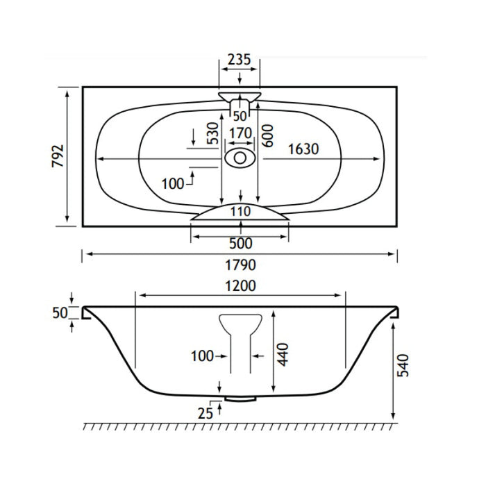 Eastbrook Echelon Double Ended Bath With Overflow Bath