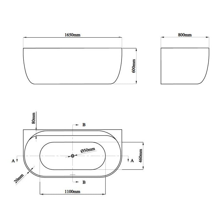 Eastbrook Grafton D Shaped Double Ended Bath - 1650mm X