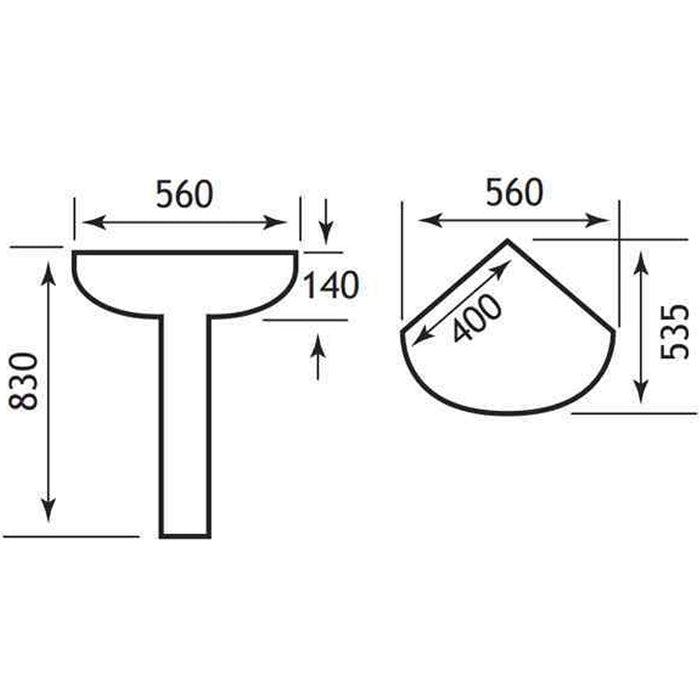 Eastbrook Loire Corner Basin With Full Pedestal - 560mm