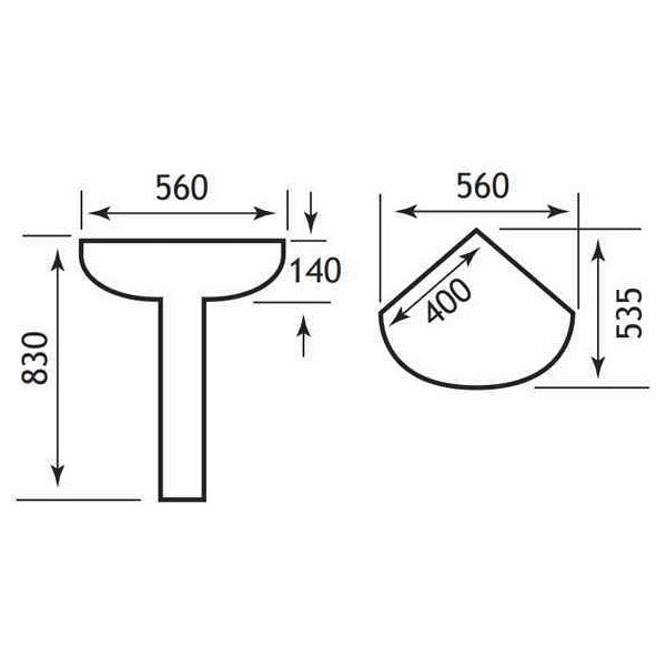 Eastbrook Loire Wall Hung Corner Basin - 560mm Wide - 1 TH