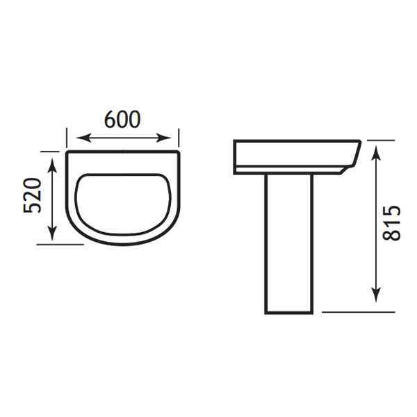 Eastbrook Maestro Basin With Full Pedestal - 600mm - 1 TH