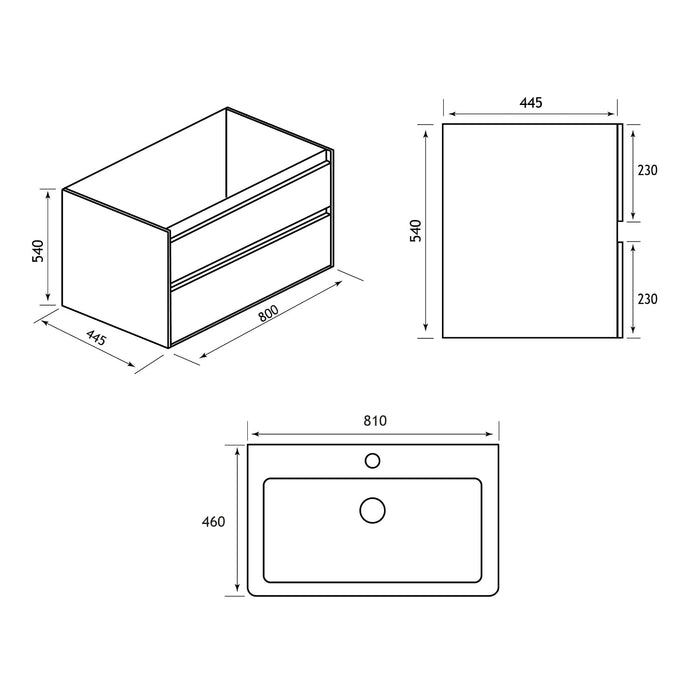 Eastbrook Olympia 2 Drawer Wall Hung Vanity Unit With Basin