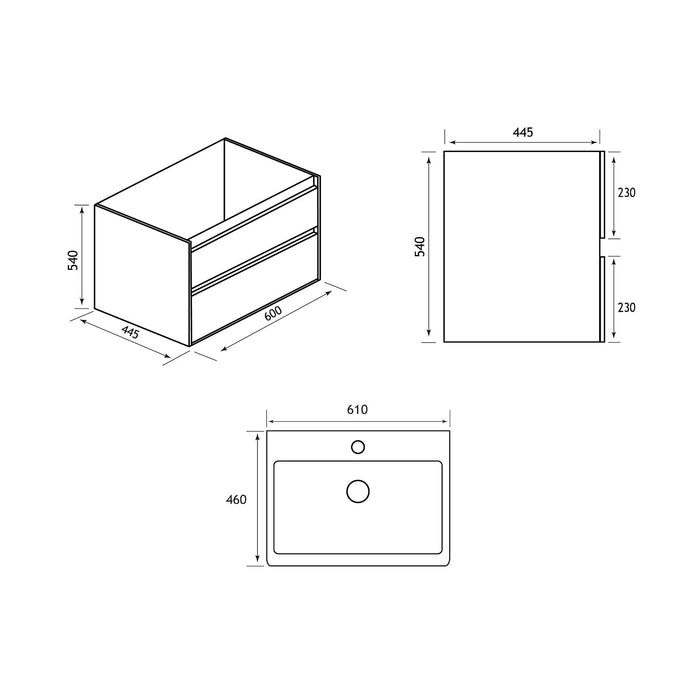 Eastbrook Olympia 2 Drawer Wall Hung Vanity Unit With Basin
