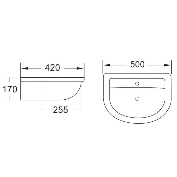 Eastbrook Osterley Semi Recessed Basin - 500mm Wide - 1 TH