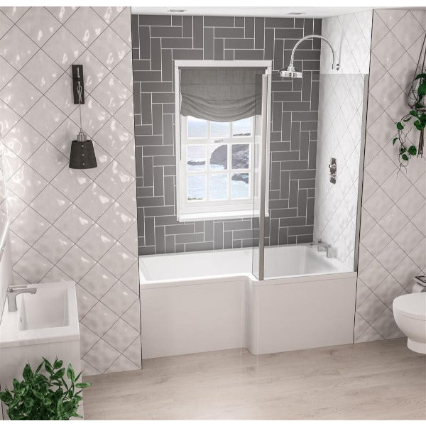 Eastbrook Portland L-Shaped Shower Bath - White - L-Shaped