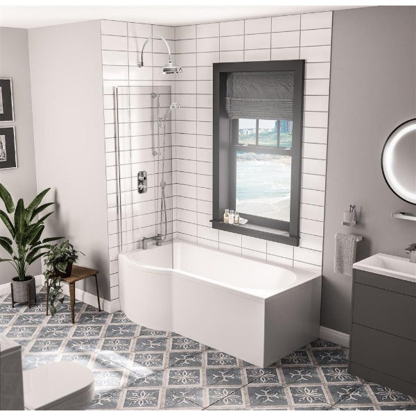 Eastbrook Portland P-Shaped Shower Bath - White - P-Shaped