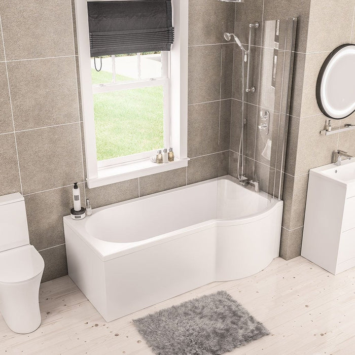Eastbrook Portland P-Shaped Shower Bath - White - P-Shaped