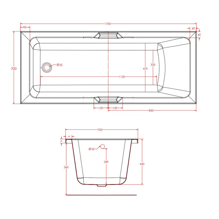 Eastbrook Portland Single Ended Bath With Twin Grip