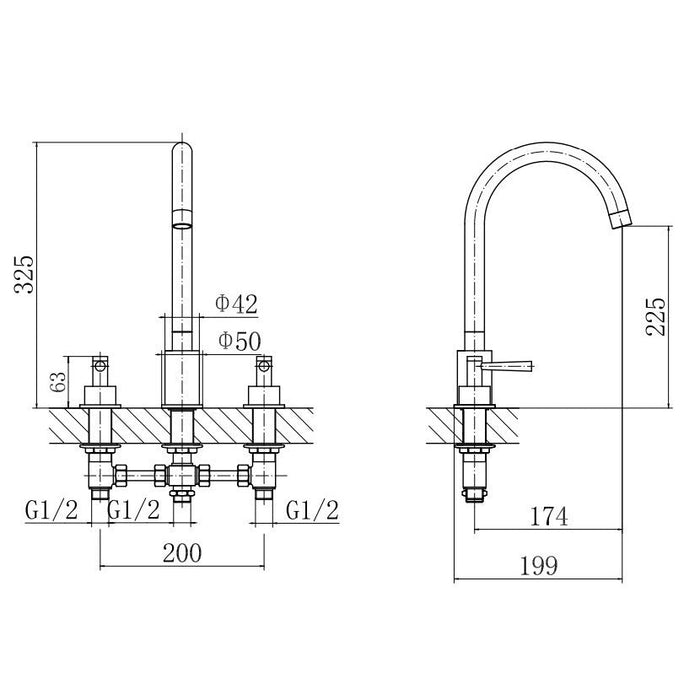 Eastbrook Prado 3 Hole Deck Mounted Basin Mixer Tap