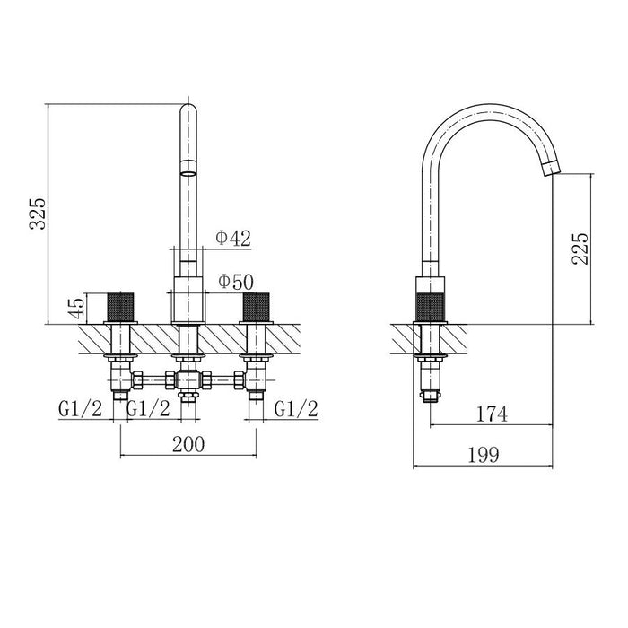 Eastbrook Prado Cylinder 3 Hole Deck Mounted Basin Mixer