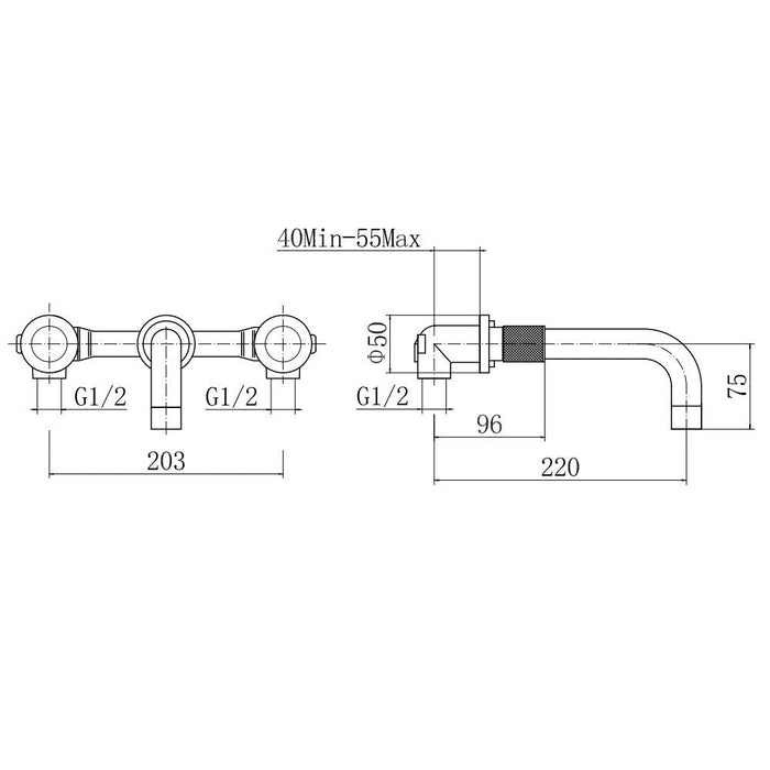 Eastbrook Prado Cylinder 3 Hole Wall Mounted Basin Mixer