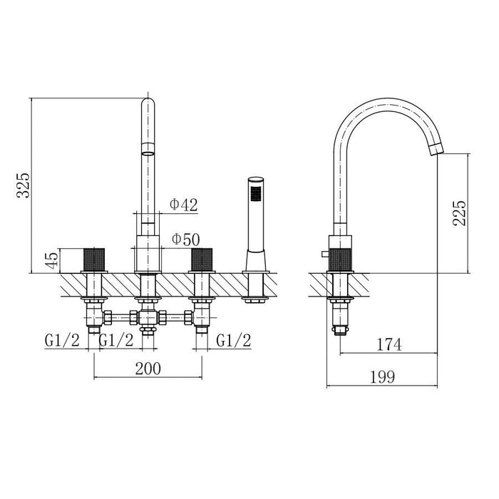 Eastbrook Prado Cylinder 4 Hole Deck Mounted Bath Shower