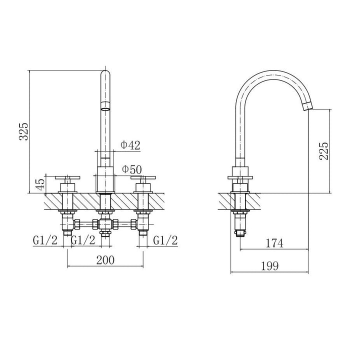 Eastbrook Prado Star 3 Hole Deck Mounted Basin Mixer Tap