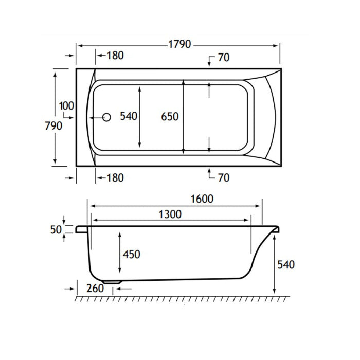 Eastbrook Sigma Single Ended Bath - 1800mm X 800mm - No TH