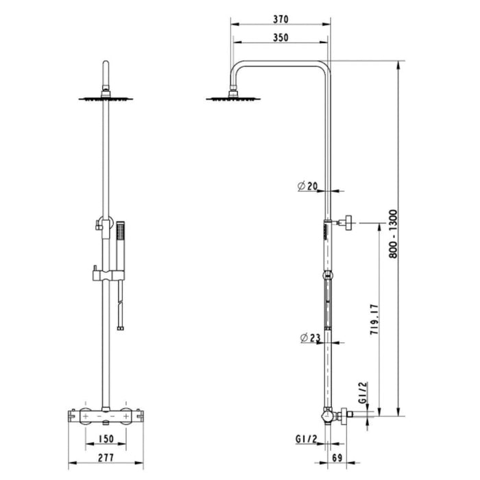 Eastbrook Thermostatic Bar Shower Mixer With Kit - Chrome