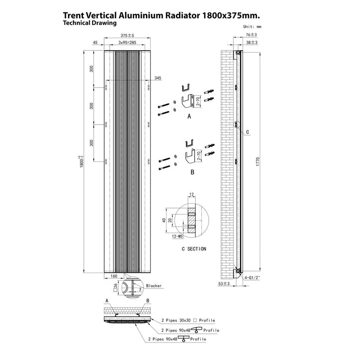 Eastbrook Trent Aluminium Designer Radiator Matt Anthracite