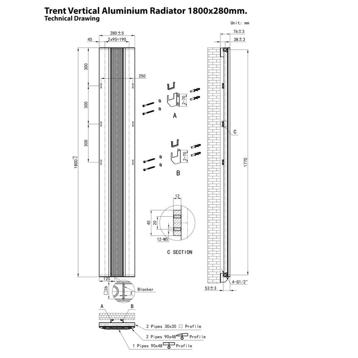 Eastbrook Trent Aluminium Designer Radiator Matt Anthracite
