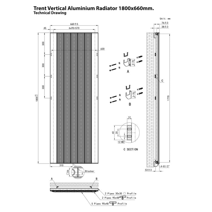 Eastbrook Trent Aluminium Designer Radiator Matt Anthracite
