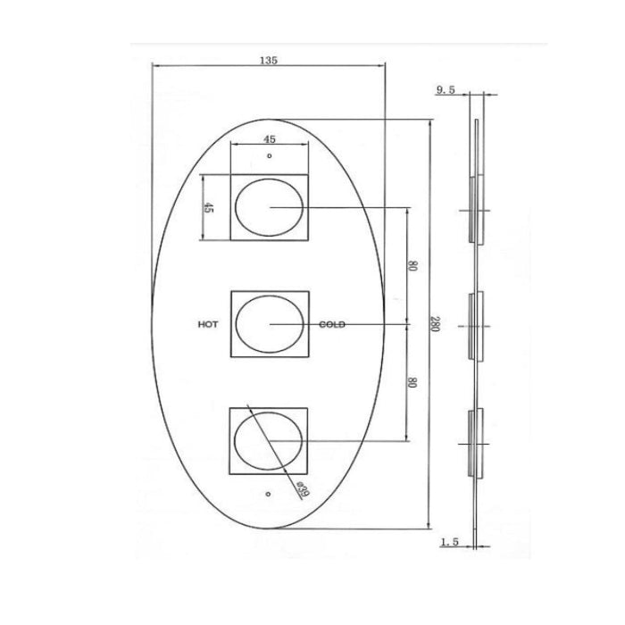 Eastbrook Triple Shower Valve Plate With Square Rings