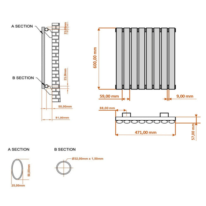 Eastbrook Tunstall Designer Radiator Matt Black - Radiators
