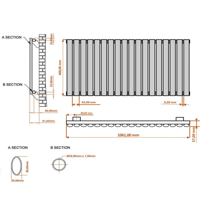 Eastbrook Tunstall Designer Radiator Matt Black - Radiators