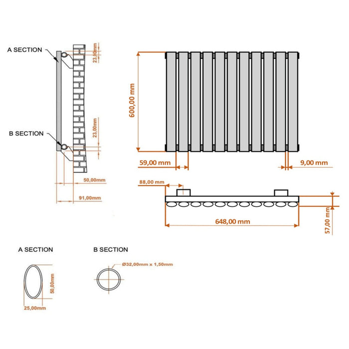 Eastbrook Tunstall Designer Radiator Matt Black - Radiators