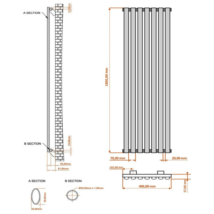 Eastbrook Tunstall Vertical Designer Radiator Matt Black