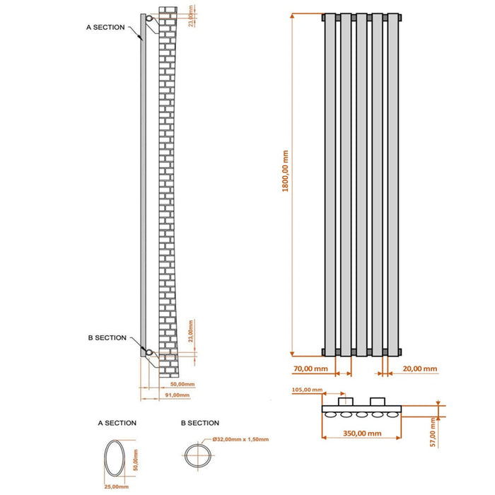 Eastbrook Tunstall Vertical Designer Radiator Matt White