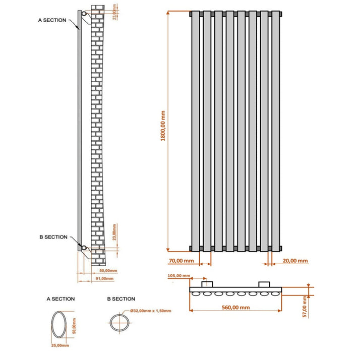 Eastbrook Tunstall Vertical Designer Radiator Matt White