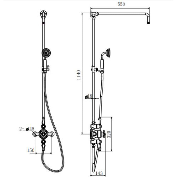 Eastbrook Twin Thermostatic Exposed Shower Valve With Rigid