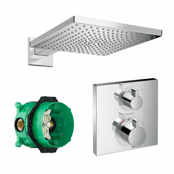 Hansgrohe Square Shower Valve With Raindance (300) Overhead