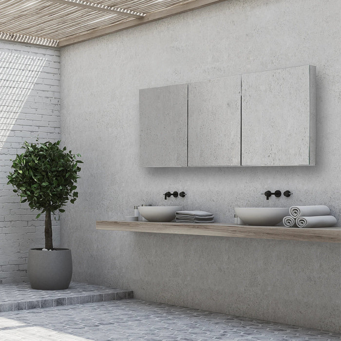 HiB Eris 3 Door Mirror Cabinet - 700mm x 1200mm - Aluminium