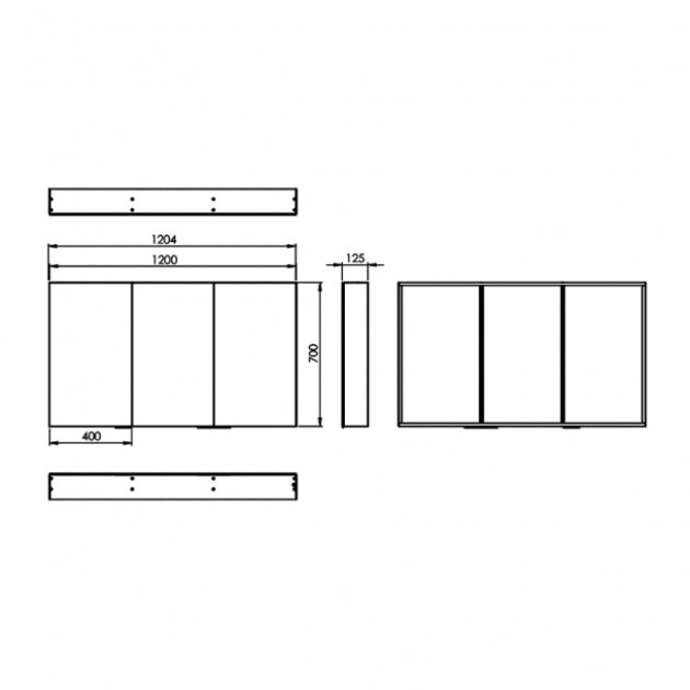 HiB Eris 3 Door Mirror Cabinet - 700mm x 1200mm - Aluminium
