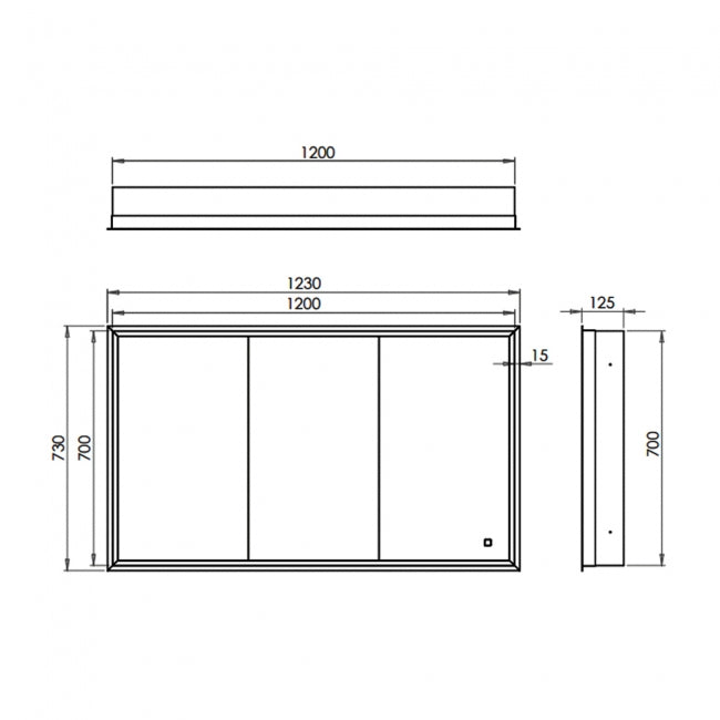 HiB Vanquish 3 Door Recessed LED Mirror Cabinet - 730mm X