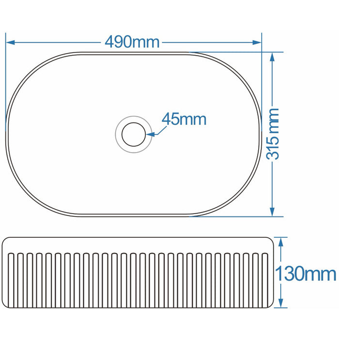 Lussaro Isabelle Fluted Oval Countertop Basin - 490mm Wide