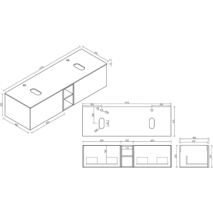 Lussaro Nero 2 Drawer Wall Hung Double Vanity Unit