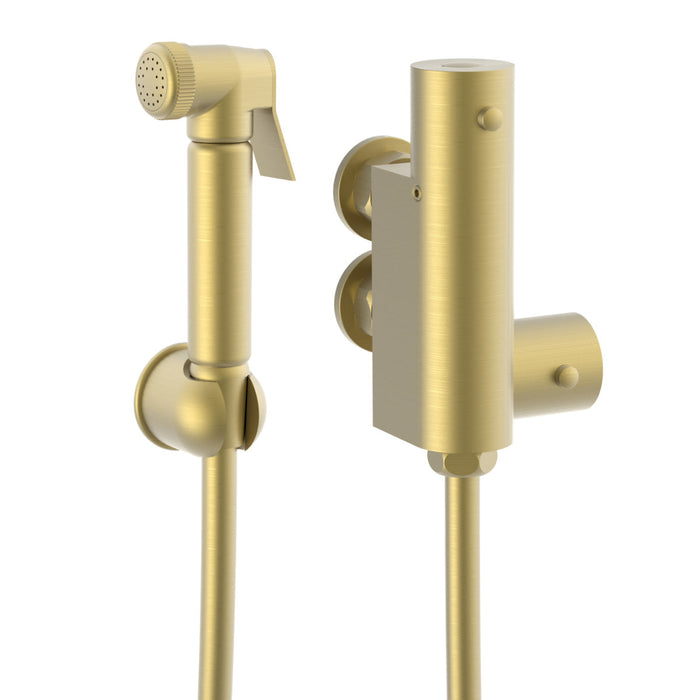 Round Thermostatic Douche Kit - Brushed Brass - Shower Rail
