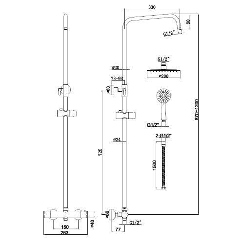 Round Thermostatic Overhead Shower Kit - Brushed Brass