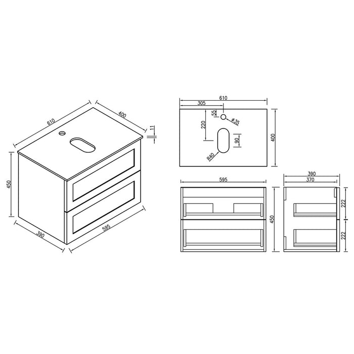 Lussaro Valerio 2 Drawer Wall Hung Vanity And Sintered