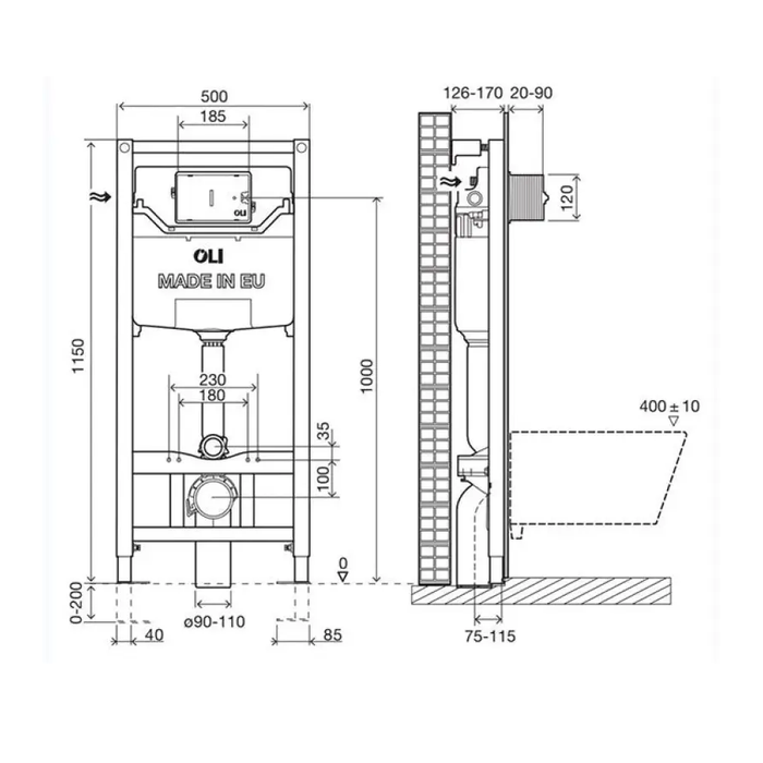 Oli Wall Hung Concealed Cistern Frame - Wall Hung Toilet