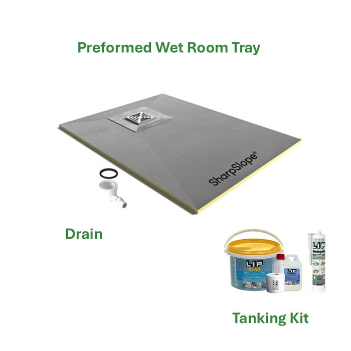 SharpSlope Wet Room Shower Tray Base Kit Square Panel Drain