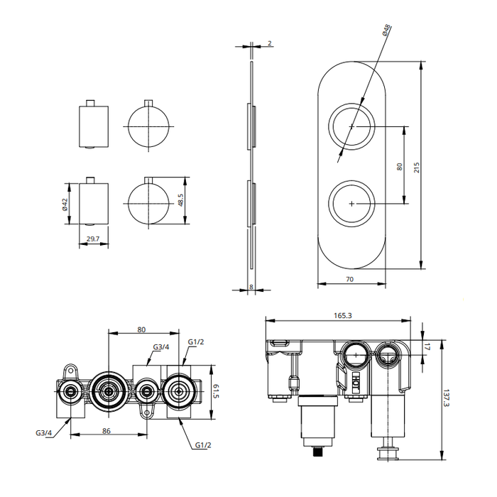 Sonas Alita 2 Outlet and 2 Handle Shower Valve - Chrome